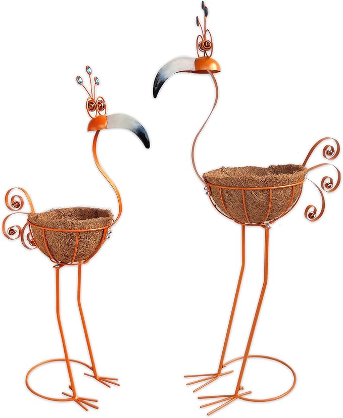 Metal Toucan Planter with Basket - Bird Planters for Outdoor Indoor Lawn,Yard,Porch,Patio, Garden Decorations（Set of 2）