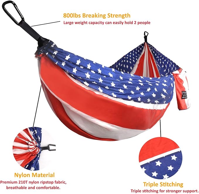 Gold Armour Camping Hammock - XL Double Hammock Portable Hammock Camping Accessories Gear for Outdoor Indoor with Tree Straps, USA Based Brand (Flag)