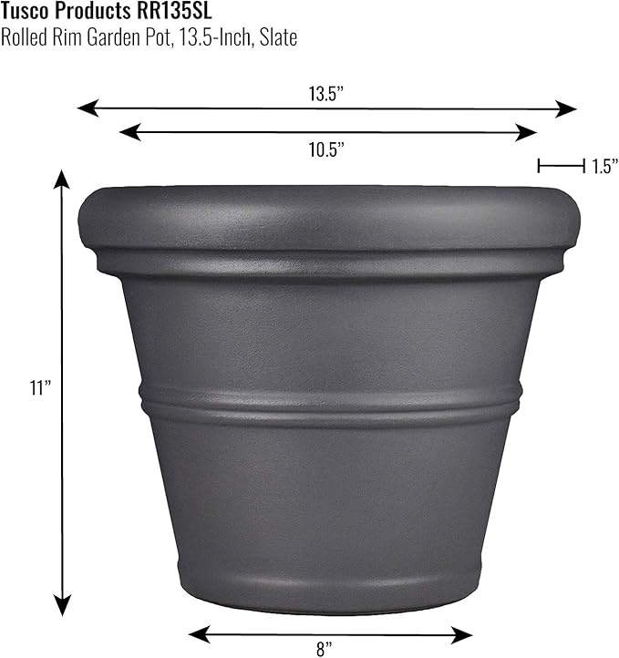 Tusco RR135SL Rolled Rim Planter, 13.5", Slate