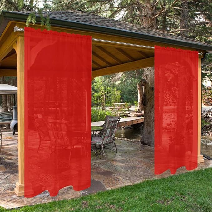 SpaceDresser Waterproof Outdoor Sheer Curtains for Patio - 4 Panels Rod Pocket Indoor Voile Sheer Curtain for Living Room,52W x 108L inch, Red