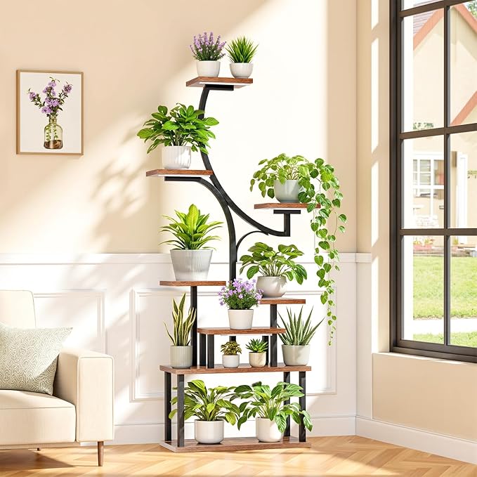 [2026 New Upgraded] Plant Stand Indoor with 4 Grow Lights & 3 Colors, 8 Tiered Corner Plant Shelf, 63" Tall Plant Stands for Indoor Plants Multiple, Metal Flower Display Shelves Holder for Home