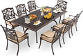9-Piece Cast Aluminum Patio Furniture, Outdoor Dining Sets for 8 Include 87" Rectangular Patio Dining Table and 8 Stackable Chairs with Cushions & Umbrella Hole (Copper Red)