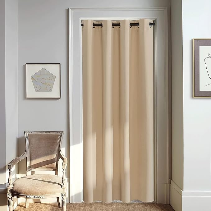 NICETOWN 80 inch Curtain Privacy for Doorway - Thermal Insulated Grommet Window Treatments Room Darkening Sound Reducing for Bedroom/Home Office (Biscotti Beige, 1 Panel, W46 x L80)