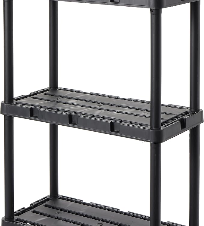 Gracious Living 2 Pack Light Duty Storage Shelves, Knect-A-Shelf 4-Shelf Ventilated Shelving Rack Organizer for Home, Garage, Basement & Laundry, Black