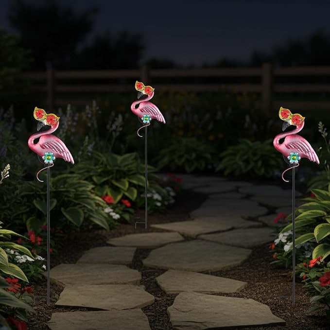 Solar Flamingo Yard Stakes 39.7" with Red Moving Eyeballs, Flamingo Solar Lights Outdoor for Pathway Patio Lawn Ornaments Garden Stakes