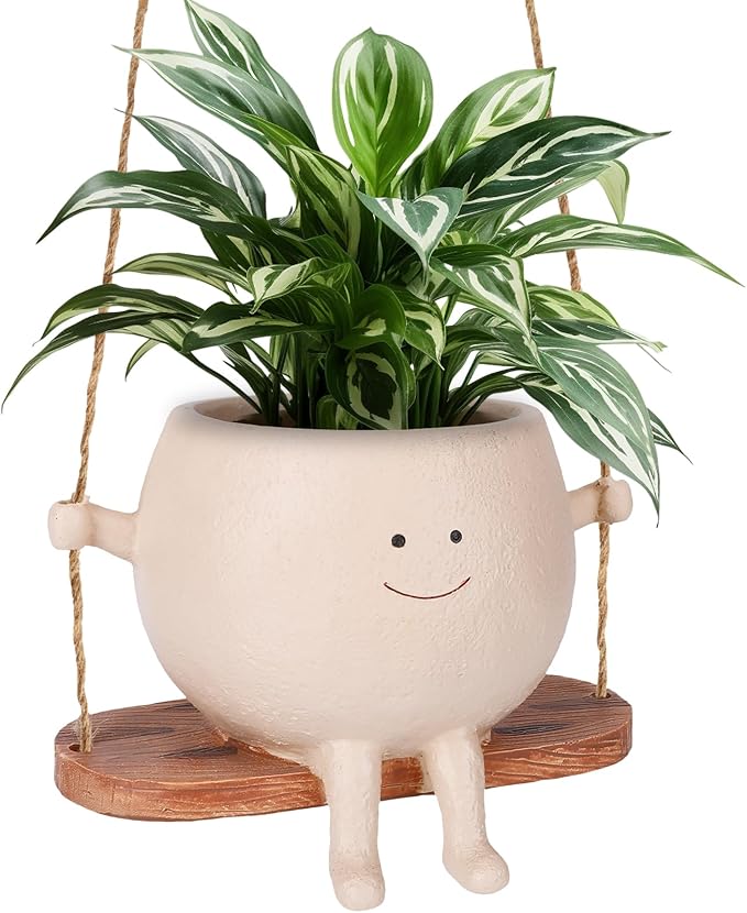 Smiley Face Flower Pot, Swinging Smiley Face Hanging Planter, Cute Swinging Planter, Hanging Planter with Unique Design, Suitable for Indoor and Outdoor Decoration