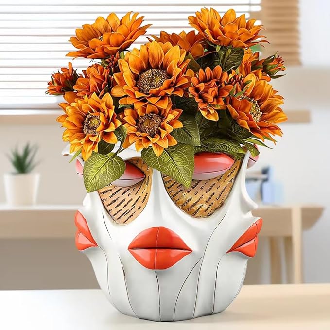TOZLU Art Abstract Face Planters Pots Head,Unique Fun Abstract Face Flower Pot Ornaments Head Planter Pots Container Colorful Face Resin Flower Pot for Home and Garden Decor(face Flower Pot)