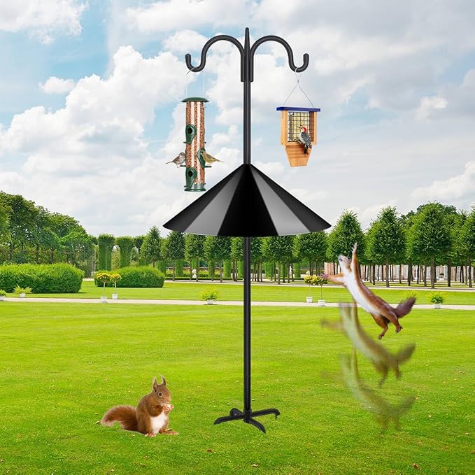 FEED GARDEN Heavy Duty Bird Feeder Pole - 92” Squirrel Proof Shepherd Hook with Baffle, 5-Prong Stable Base, Adjustable Height, Rust Resistant Steel for Outdoor Feeders & Plants