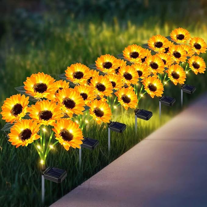 Solar Sunflower Lights Outdoor Flower Lights,6 Pack 36 Sunflower Waterproof Lights for Outside Party Gardening Gifts Mother's Day for Patio Yard Pathway Party Housewarming Gift