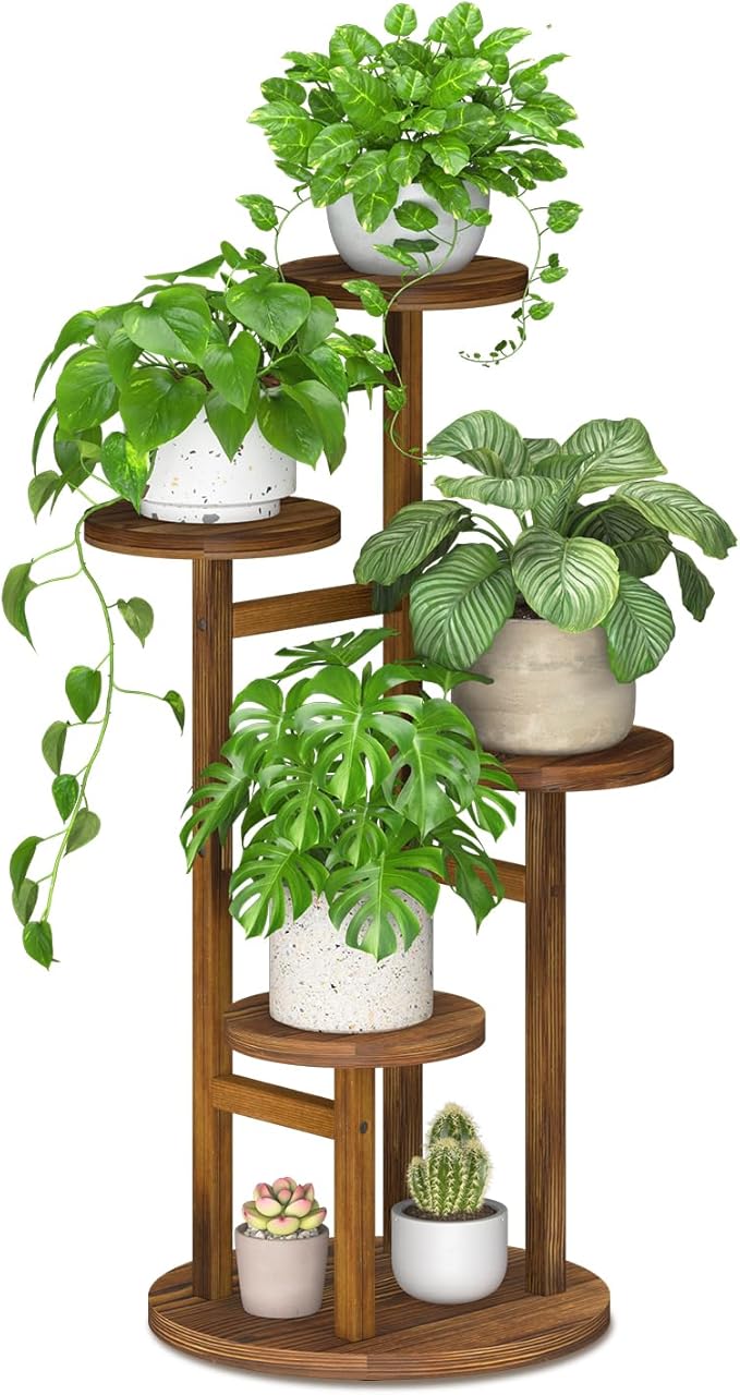 iDavosic.ly 4 Tier Plant Stand Indoor, Tiered Corner Wood Multiple Flower Holder Shelf, Tall Orchid Display Rack for Patio Porch Living Room Balcony Outdoor, Brown