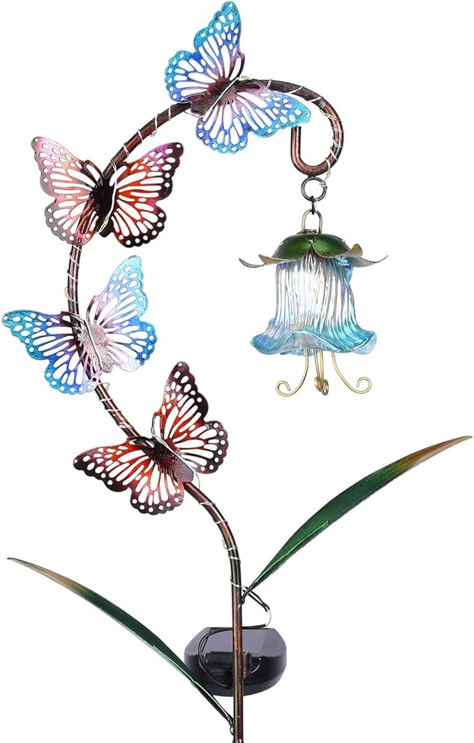 Bshine Solar Butterfly Lights Outdoor Garden Decoration Valentine's Day, Metal Stake Waterproof Hanging Flower Solar Lights, Garden Decoration Outdoor Terrace, Yard, Path and Lawn Ornaments
