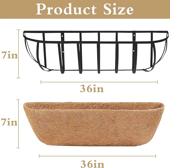 4pack 36-inch Window Sill Window Railing Planters with Cocoa Liner for Outdoor Balconies, Porches, Fences, Patio Railings