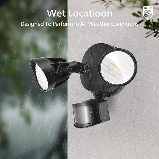 Philips 44W 4200 lm LED Security Light Outdoor w/PIR Motion Sensor, 5000K Daylight Flood Light, Waterproof, Dusk to Dawn, 2 Heads, 4 Modes
