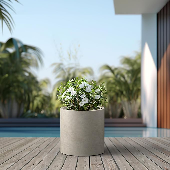 Kante 15.7" Dia Round Concrete Planter, Modern Style Large Cylindrical Plant Pot with Drainage Hole and Rubber Plug for Indoor Outdoor Patio, Weathered Concrete