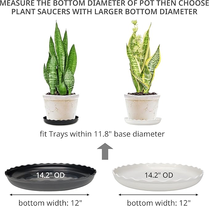 Plant Saucer, 7 Pack 8 10 12 14 15 Inch Durable Plastic Plant Trays for Pots, White & Black Round Plant Pot Saucers, Drip Tray for Indoor and Outdoor Garden (14", for 11 12 Inch Pot)