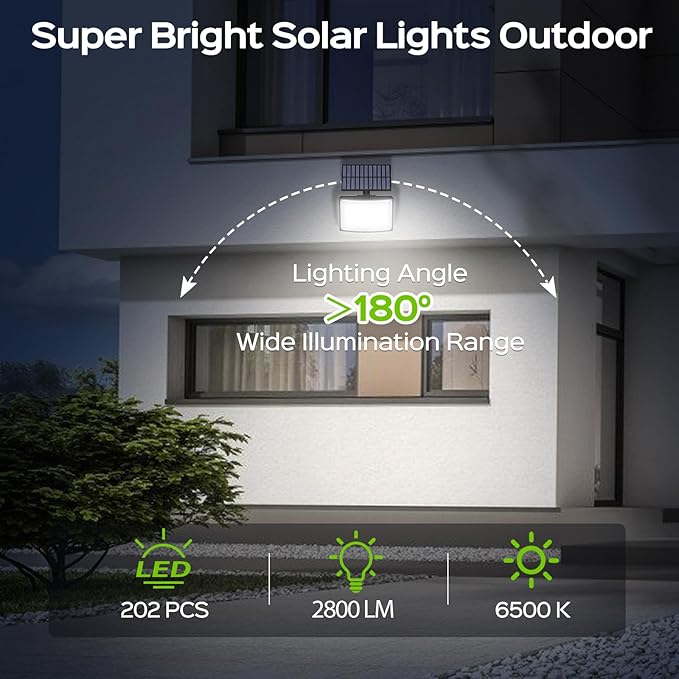 Adiding Solar Outdoor Lights, 2800LM LED Flood Lights with 16.4 Ft Cable, Remote Control Solar Motion Sensor Lights with 3 Modes, Solar Powered Security Lights for Outside Patio, Yard, Garage, 4 Pack