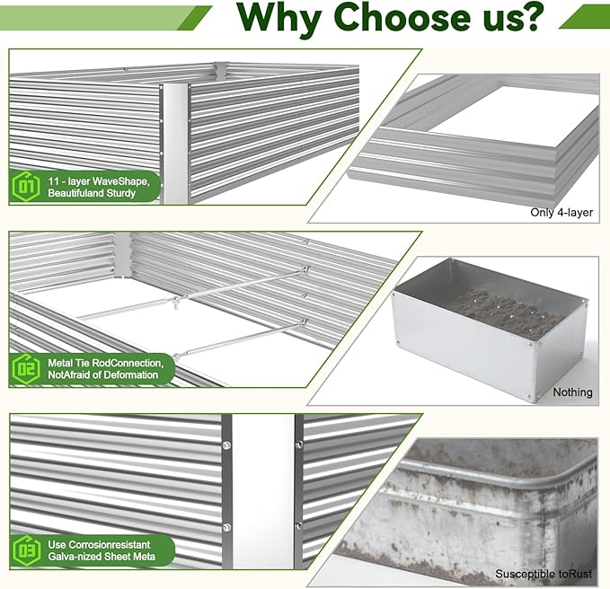 4 Pack 6x3FT Raised Beds for Gardening, Corrugated Galvanized Steel Raised Garden Bed, Outdoor Metal Above Ground Garden Bed for Vegetables and Flowers(Rectangular)