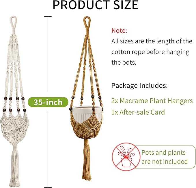 Macrame Plant Hanger - Fits 3 to 6 inches Pots for Indoor Outdoor, 35 Inch, Set of 2, Ivory (POTS NOT Included)