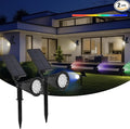 Solar Spot Lights Outdoor, 2-in-1 Wall Mount & Ground Stake 18 LEDs with 2 Lighting Modes, 7 Colors Changing, IP65 Waterproof Solar Landscape Lights for Garden, Pathway, Yard, Patio (2 Pack)
