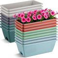 18 Pack Window Box Planter 17 Inches Rectangular Vegetable Flower Planters with Drainage Holes and Saucers Plastic Flower Pots Coloful Herb Planter for Indoor Outdoor Patio Garden Home Decor