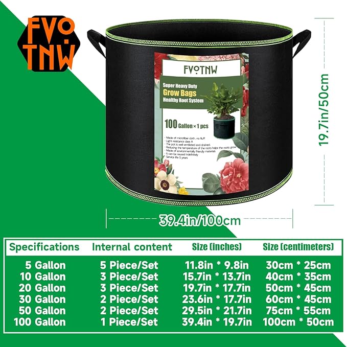 1-Pack 100 Gallon Plant Grow Bags, Thickened Nonwoven Fabric Pots with Handles,Sturdy Garden Planters Aeration Gardening Container to for Plants, Vegetables, and Flowers