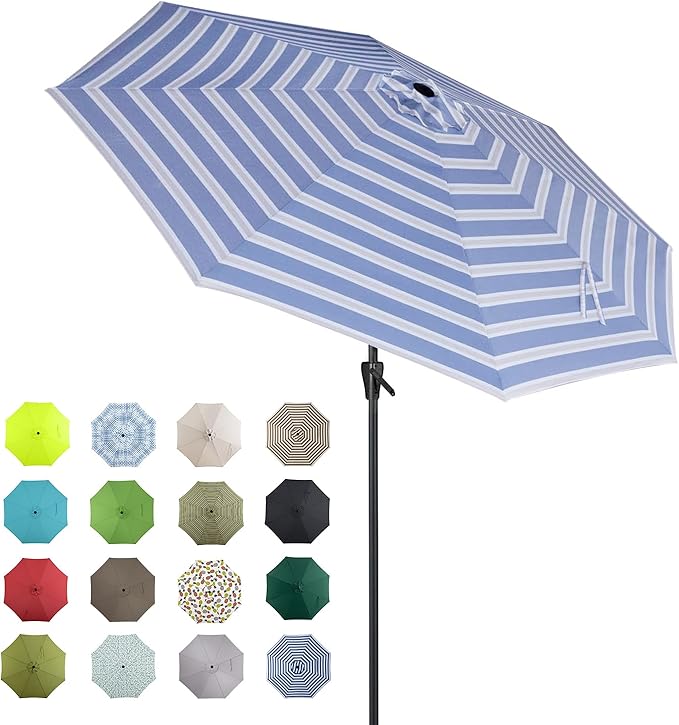 Tempera Patio Market Outdoor Table Umbrella with Auto Tilt and Crank, Large Sun Umbrella with Sturdy Pole & Fade Resistant Canopy, Easy to Set