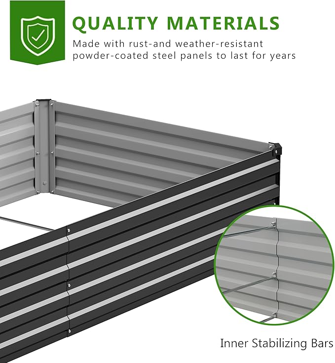 2PCS 12x3x1ft Galvanized Raised Garden Bed Kit, Galvanized Planter Raised Garden Boxes Outdoor, Large Metal Raised Garden Beds for Vegetables,Black