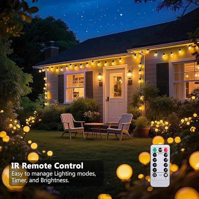 Outdoor String Lights Battery Operated, 22ft 20 LED Bulbs Hanging Lights Dimmable with Timer, Globe Bulb Shatterproof & Waterproof for Outdoor Indoor Patio Backyard Balcony Decor - Warm White