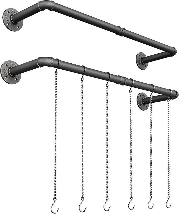 Plant Haning Rod, 2 Pack Hanging Planters for Indoor Plants with 3 Chains, Wall Plant Hanging Bar for Window Celling, 38.2 Inch, Metal Black, Pots Not Included