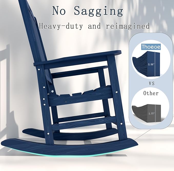 Oversized Rocking Chair Set of 2, Outdoor Rocking Chair for Adults, All Weather Resistant Porch Rocker for Lawn Garden, Navy Blue