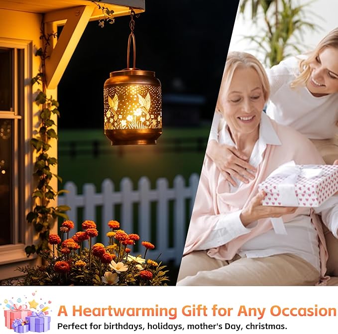 Solar Lanterns Garden Decor, Solar Light Outdoor Waterproof, Hummingbird Hanging Lantern Lights for Women Mom Grandma, Yard Decorations Lanterns for Yard, Patio, Backyard, Porch
