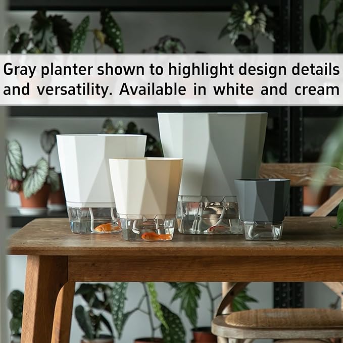 3 Packs Self Watering Plant Pots, Plastic Flower Pots with Drainage Hole and Saucer, Self Watering Planters for Indoor Outdoor Garden Plants, African Violet, Herbs (White, 6.7")