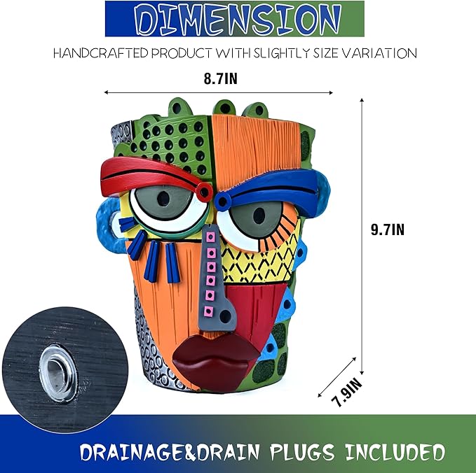 Abstract Face Planter Pots for Plants,Hand-Painted Colorful Flower Pots with Drainage, Indoor Outdoor Garden Decor Gift(Modern,Large)