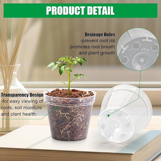 BTPLASTIK 200 Pack 2.5 Inch Clear Nursery Pots with Drainage Hole, Transparent Seed Starter Pots, Sturdy Plastic Plant Pot for Planting Seedlings Vegetables Herbs, Gardening Gifts