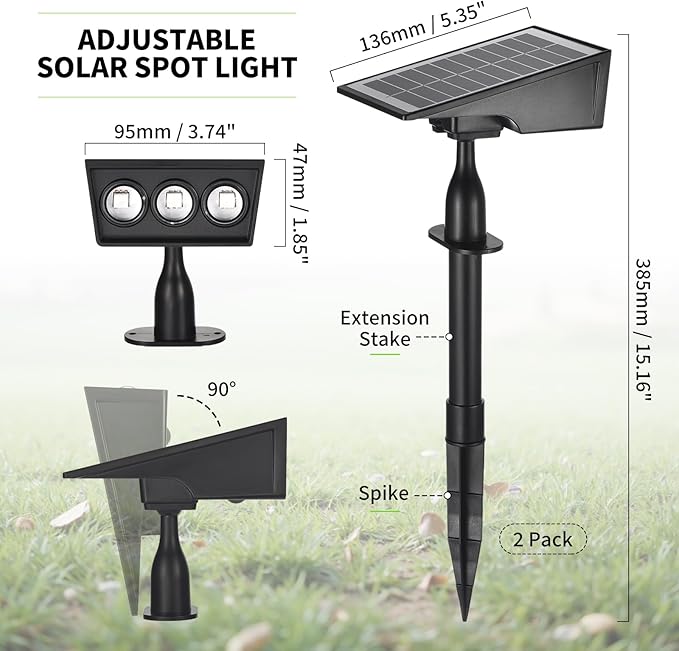 Solar Spot Lights Outdoor, RGB Solar Landscape Spotlights IP65 Waterproof Adjustable Light House Lights Colorful Spot Light for Yard Garden Pathway (2)