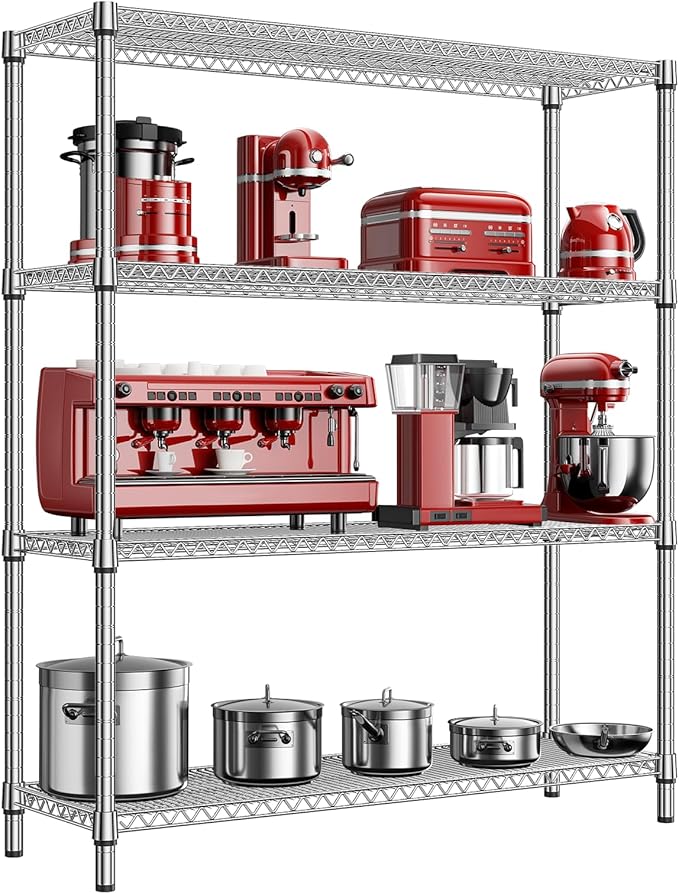 2800 LBS 59" W 4 Tier Storage Shelves Rack Metal Wire Shelving Unit, Storage Standing Shelf Organizer for Laundry Bathroom Kitchen Pantry Garage Utility Room, Chrome 17.7" D x 59.1" W x 70.4" H
