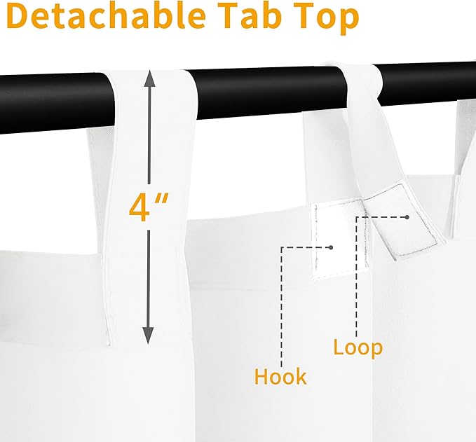 Easy-Going Outdoor Patio Curtains Detachable Tab Top Windproof Weatherproof Curtain for Cabana, Porch, Pergola and Gazebo, Tab Bottom Drape, 2 Panels, 110W x 96L inch, White