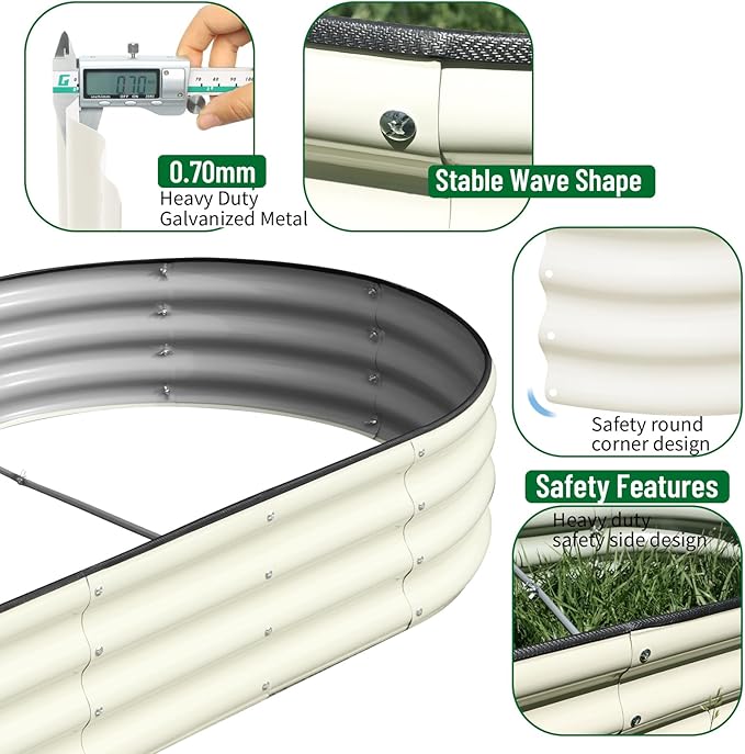 SnugNiture 2 Pcs 6x3x1ft Raised Garden Bed Kit, Outdoor Oval Metal Garden Planter, Ground Planter Box for Gardening Vegetables Flowers, White