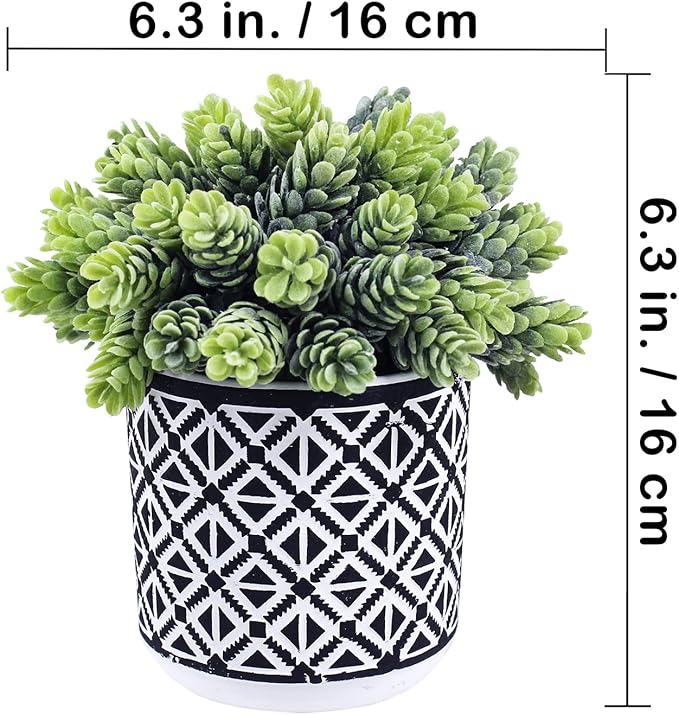 Winlyn 3 Pcs Small Potted Succulents Plants Artificial String of Pearls Aloe Hops Succulents in Black Geometric Concrete Pots for Gifts Modern Home Bathroom Window Table Indoor Outdoor Greenery Décor