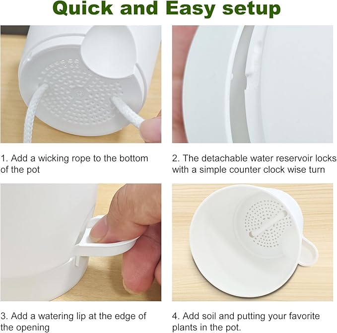 Self Watering Pots, 4 inch Flower Pots with Multi Mesh Drainage Holes, Small Platic Planters for Indoor Outdoor Garden Plants and Flowers (White, 4")