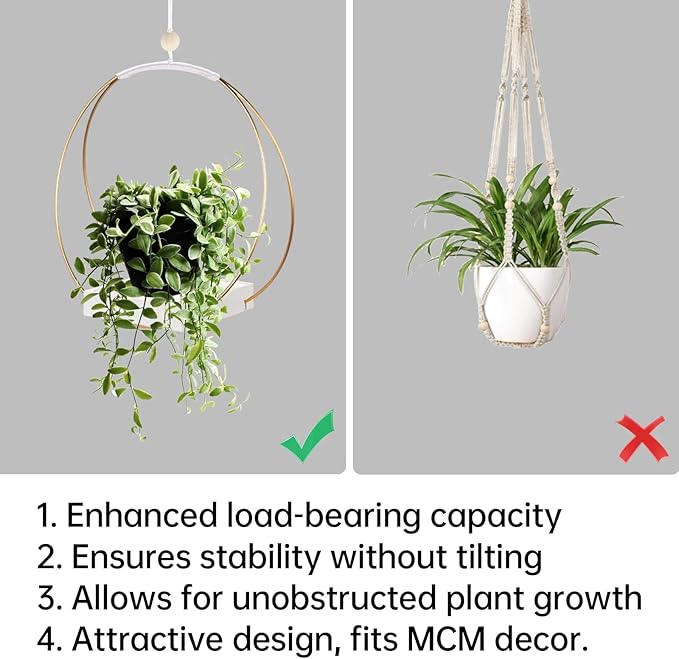 Mid Century Boho Macrame Metal Planter - Indoor/Outdoor Hanger, Conner Ceiling, Gift for Mom or Plant Lovers, Housewarming