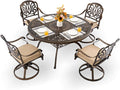 5-Piece Cast Aluminum Patio Furniture, Patio Dining Set for 4 Include 54" Round Outdoor Dining Table and 4 Swivel Chairs with Cushions & Umbrella Hole (Bronze)