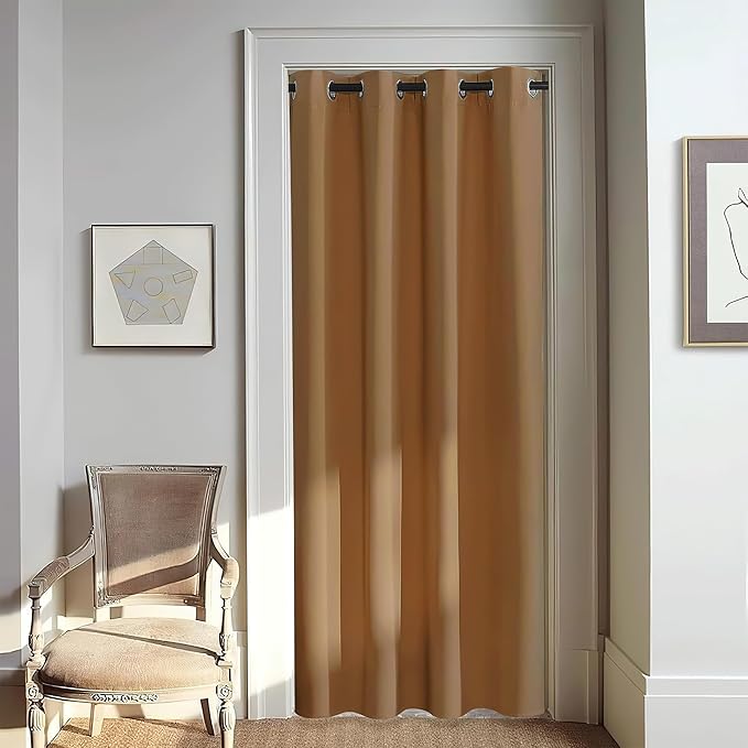 NICETOWN Door Curtain for Closet Doors 80 Inches Long 1 Panel, Blackout Doorway Curtain for Open Closet Bedroom, Room Divider Living Room for Privacy (Gold Brown, 1 Panel, 46W x 80L)