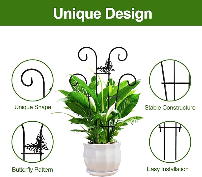 Coomin 14.5 Butterfly Indoor Plant Trellis for Potted Plants, Small Metal House Plant Trellis for Climbing Plants, Climber Plant Support for Hoya Pothos Ivy, 2p