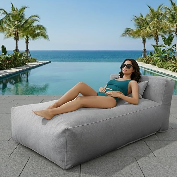 Outdoor Bean Bag Lounger Chair, Big Comfy Outdoor Daybed for Sunbathing and Tanning - Water-Resistant Patio Chaise and Pool Sun Lounger Furniture for Beach Deck (Dark Grey)