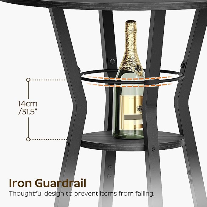Bar Table, 2-Tier Round High Top Table, Pub Table, Home Bar Counter Height, Bistro Tables, for Kitchen, Living Room, Meeting Room, Pub, Black BT03BB