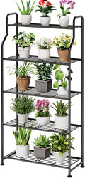 Kitsure Plant Stand Indoor & Outdoor - 5-Tier Metal Plant Shelf with Adjustable Leveling Feet, Easy to Assemble Planter Stand for Patio, Balcony, or Garden (Black, 27" x 11.4" x 53.9")
