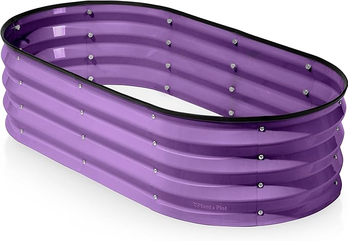 Plant & Plot Galvanized Raised Garden Beds Outdoor // 4×2×1 ft Planter Raised Beds for Gardening, Vegetables, Flowers (Purple) // Large Metal Garden Box