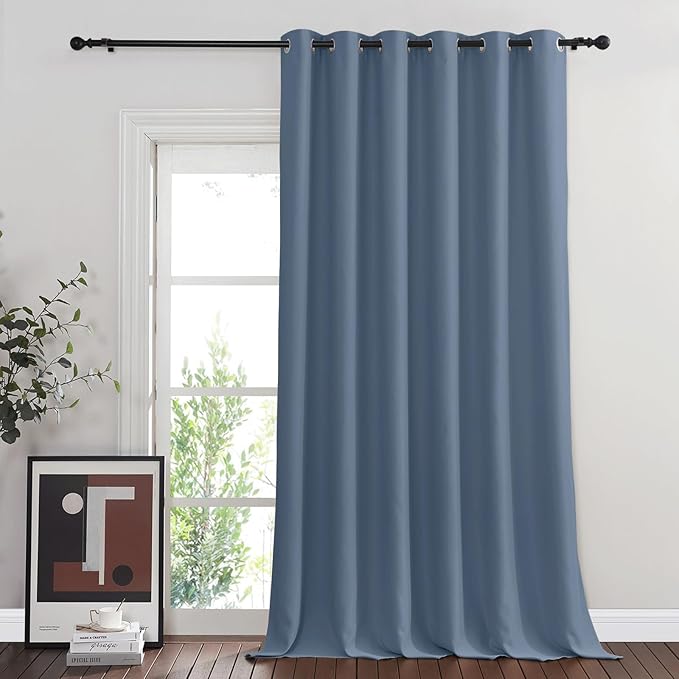 NICETOWN Sliding Door Curtain 108 inches Long, Grommet Blackout Patio Door Panel Thermal Insulated Sound Reducing Room Divider Drape for Bedroom/Living Room (1 Panel, Stone Blue, W80 x L108)
