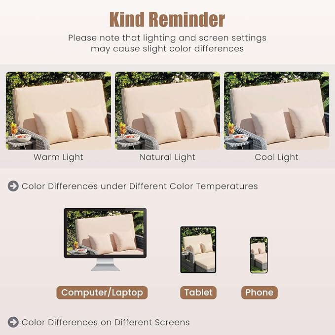LDAILY Moccha Outdoor Daybed, Wicker Loveseat Sofa Set with 4-Postion Adjustable Backrest, Storage Ottoman, Cushions, Rattan Double Bed Lounger, Patio Furniture Set (Mixed Gray+Beige)